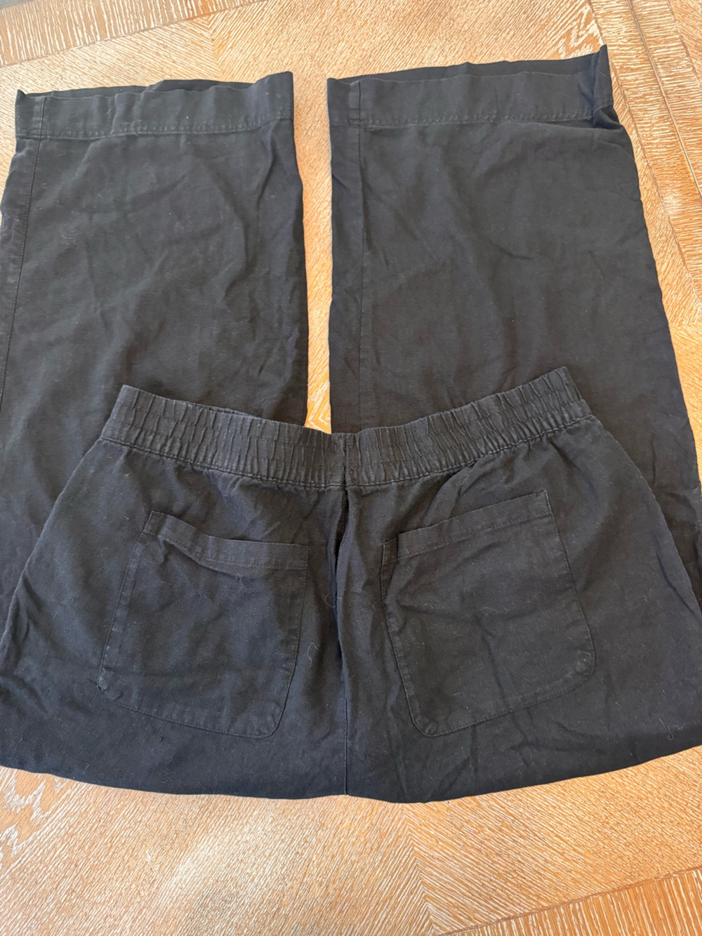 Old Navy Black Linen Blend Wide Leg Pants XL Elastic Waist 36”Inseam 29” Pockets - Picture 7 of 7